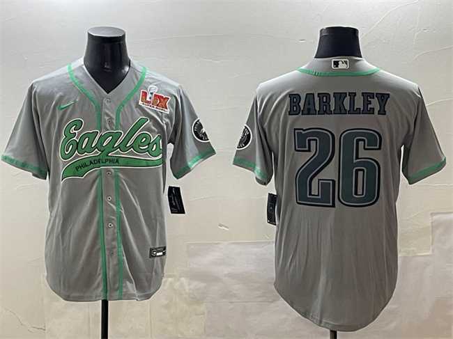 Men's Philadelphia Eagles #26 Saquon Barkley Gray 2025 Super Bowl LIX Patch Cool Base Stitched Baseball Jersey Dzhi,We sell and wholesale Men's Philadelphia Eagles #26 Saquon Barkley Gray 2025 Super Bowl LIX Patch Cool Base Stitched Baseball Jersey Dzhi on line form chian!